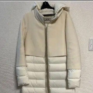 HERNO 울 절개 다운 코트 화이트 42