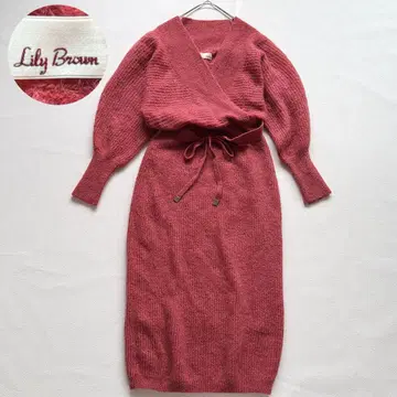 Lily Brown 모헤어 혼방 니트 원피스 빨간색 리본 긴팔 카슈쿨