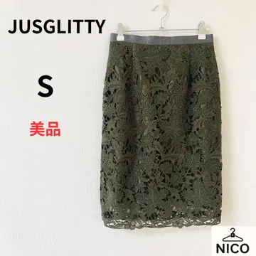 JUSGLITTY 전체 레이스 타이트 스커트 케미컬 레이스 카키 S