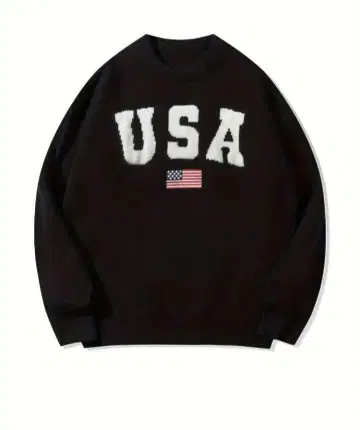 USA 로고 크루넥 스웨터 블랙