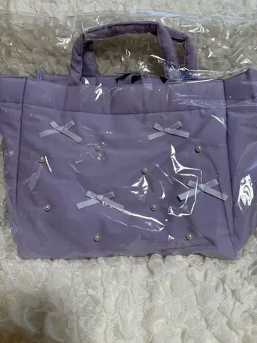리본 펄 토트백 퍼플