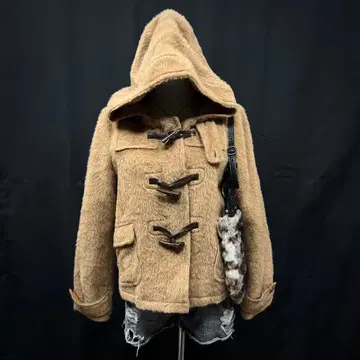 페어리 그런지 y2k 더플 코트 알파카모 후드 부착 아우터