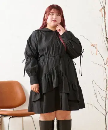 Louiosy 비대칭 디자인 미니 셔츠 원피스 블랙 XL