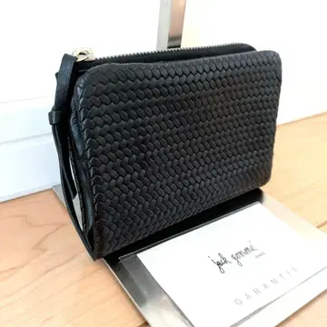 레어 jack gomme 천연 가죽 블랙 접이식 지갑 뜨개질