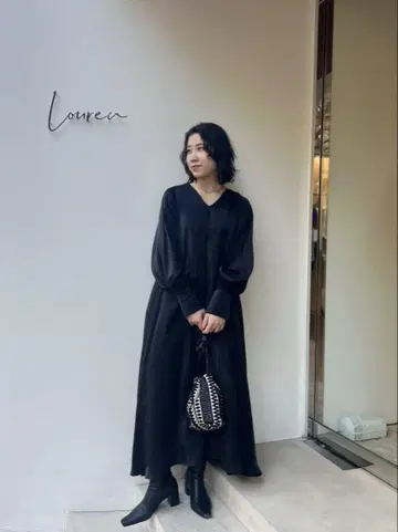 louren shiny volume sleeve dress