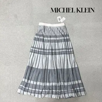 새상품 MICHEL KLEIN 플리츠 스커트 체크 무늬 그레이 M