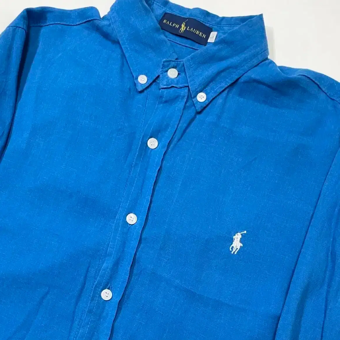 (New Product) Polo Ralph Lauren Linen Shirt Blue White Pony (Final Price)