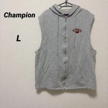 Champion [ L ] 후드 부착 집업 베스트 그레이