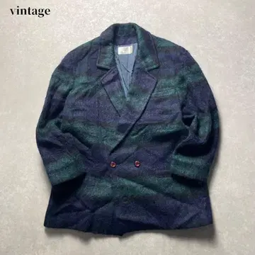 빈티지 울 모헤어 더블 브레스트 테일러드 자켓 네이비 그린