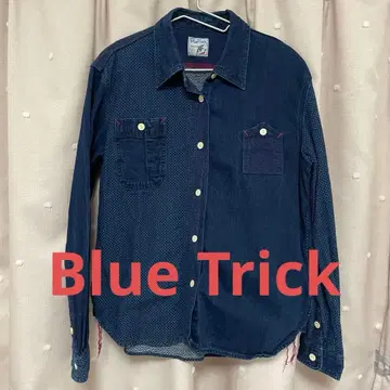 Blue Trick 네이비 도트 무늬 셔츠 L