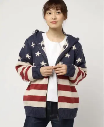 미국 국기 디자인 후드 부착 가디건