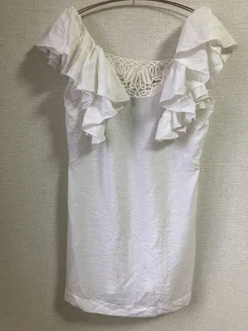BCBG MAXAZRIA 프릴 자수 화이트 슬리브리스 상의