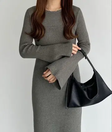뷔스티에 라이크 리브 니트 타이트 롱 원피스