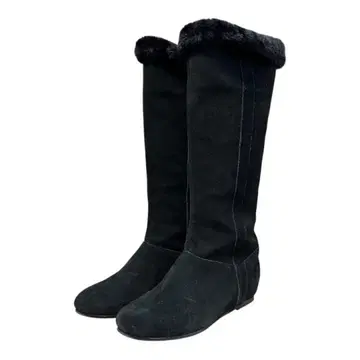 퍼 달린 블랙 스웨이드 롱 부츠 / M 사이즈 23~23.5cm 플랫 힐