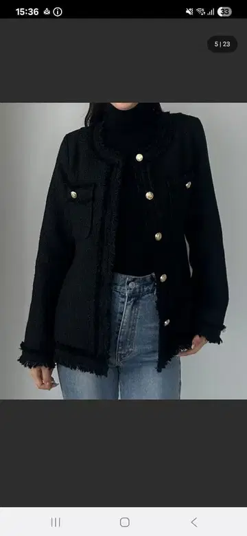 Louere 허리 쉐이프 라메 트위드 자켓 블랙