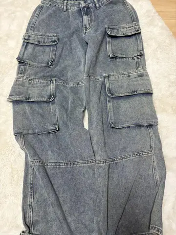 카고 팬츠 라이트 블루 복수 포켓