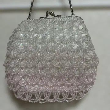 비즈 장식 가방 화이트 핑크