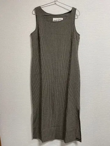 빈티지 슬리브리스 롱 원피스 체크 무늬