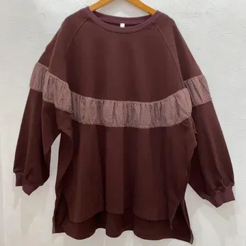 루필리안 이소재 프릴 브라운 긴팔 오버 상의 새상품