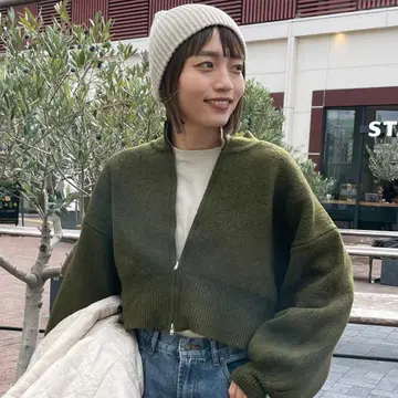 gossara/올리브 그린 ZIP 가디건