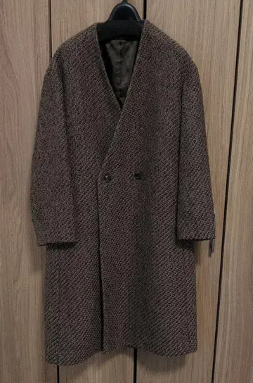 브라운 더블 브레스트 롱 코트 PLST