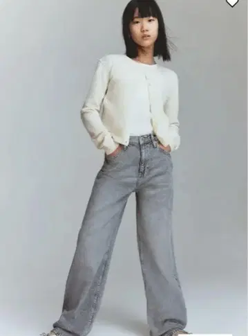 H&M 와이드 레그 데님 그레이 140 170 커플룩