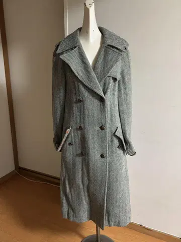 빈티지 더블 브레스트 롱 코트 그레이 계열