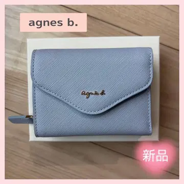 [미사용] agnes b. 3단 폴더형 지갑 미니 지갑 가죽 블루