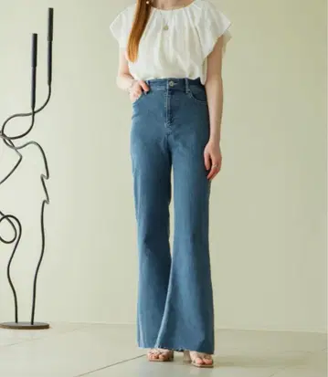 hinari 세미 플레어 데님 팬츠 블루 FREE