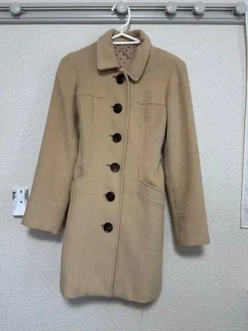 베이지 롱 코트 허리 리본 포함