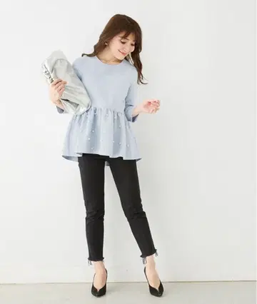 언밸런스 헴 페플럼 밑단 펄 블라우스 Liala x PG