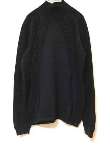질 샌더 울 하이넥 케이블 니트 스웨터 블랙 46