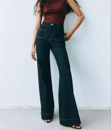 H&M 와이드 하이 데님 34 다크 블루