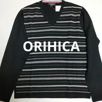 미사용 ORIHICA 오리히카 V넥 스웨터 보더 무늬 니트