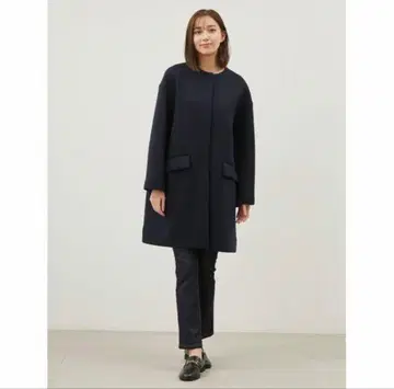 미라 오웬 노카라 플랩 포켓 부착 분또 코트 자켓 네이비