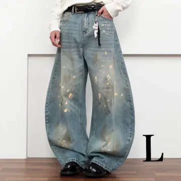 배기 데님 와이드 타입 청바지 워시 디자인 루즈핏