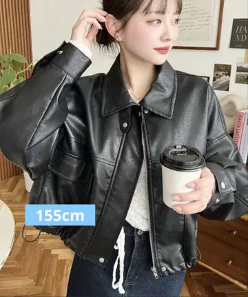 moment+ 2WAY 컬러 숏 기장 인조 가죽 블루종 블랙