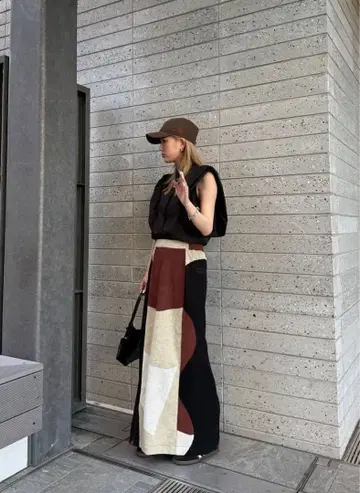 ameri vintage GEOMETRIC COMFY PILE SKIRT