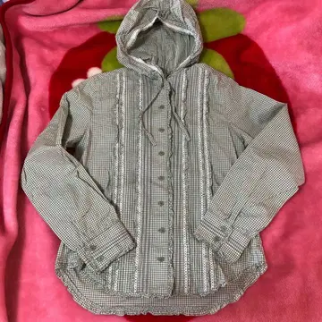 깅엄 체크 후드 블라우스 그린