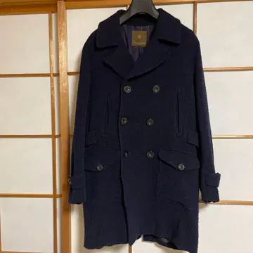 멘즈 비기디스틴션 네이비 더블 브레스트 피 코트