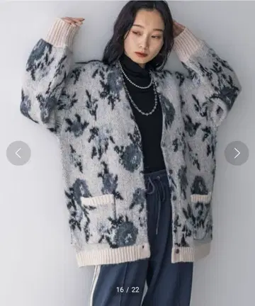 JEANASIS 플라워 라메 페더 V 가디건 니트 가디건