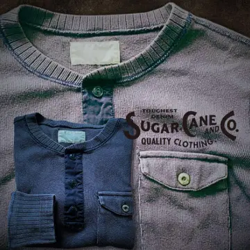 [ 워시 가공 ] SUGAR CANE 헤비 코튼 헨리넥 티셔츠