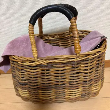 라탄 브라운 바스켓백