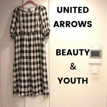 UNITED ARROWS 깅엄 체크 롱 원피스 린넨 실크