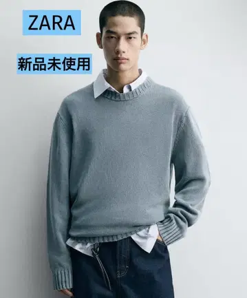 ZARA 블루 그레이 워시드 코튼 스웨터