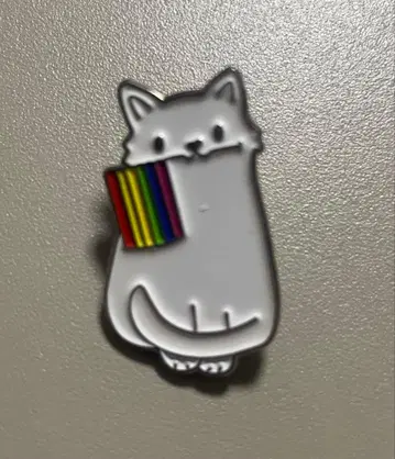 화이트 고양이 핀 배지 컬러풀 스트라이프