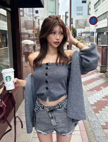 DIANTE FRONTBUTTON BARETOP KNIT CARDIGAN