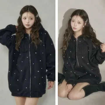 완판템 레어 최저가 다리치 로고비쥬 지퍼 후드티 BLK