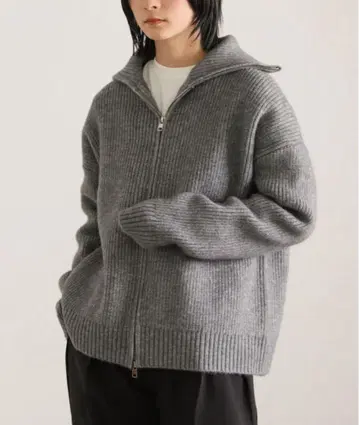 2022 AW 하이넥 더블 지퍼 리브 니트