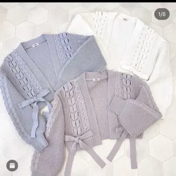 에블린 블루 그레이 케이블 짜임 니트 가디건 숏 기장